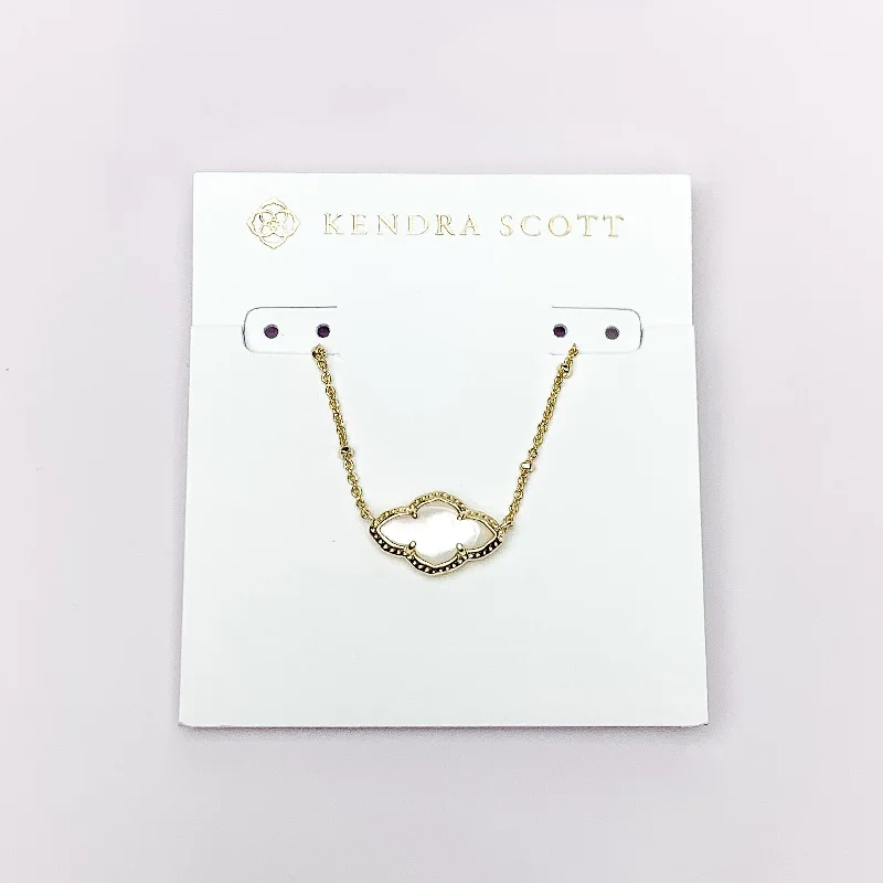 Luxury Crystal Necklace-Kendra Scott | Abbie Gold Pendant Necklace in Ivory Mother of Pearl