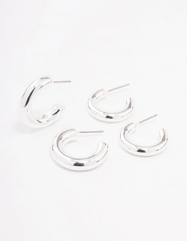 Fashion Hoop Earrings-Silver Chubby Hoop Earring Pack