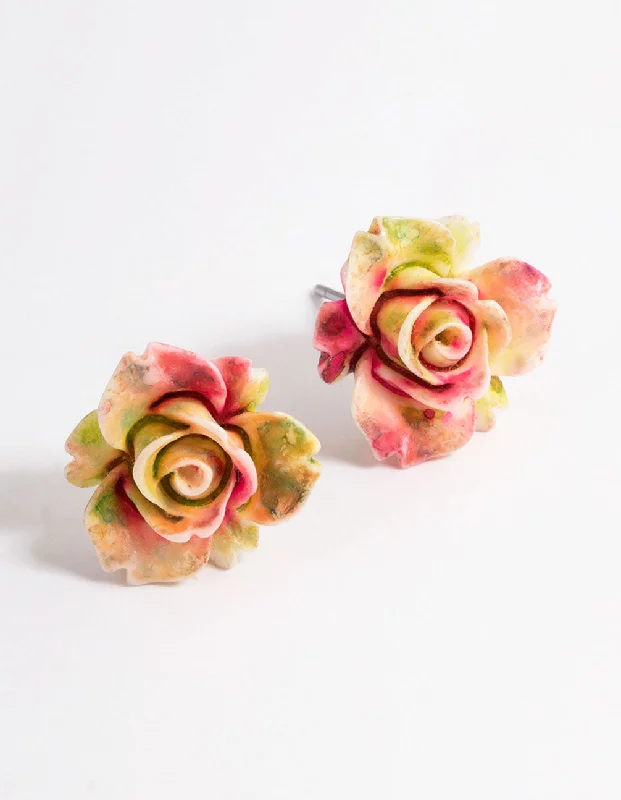 Long Dangle Hoop Earrings-Plastic Large Rose Stud Earrings