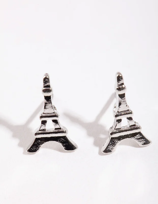 Fashion Drop Earrings-Silver Mini Eiffel Tower Stud Earrings