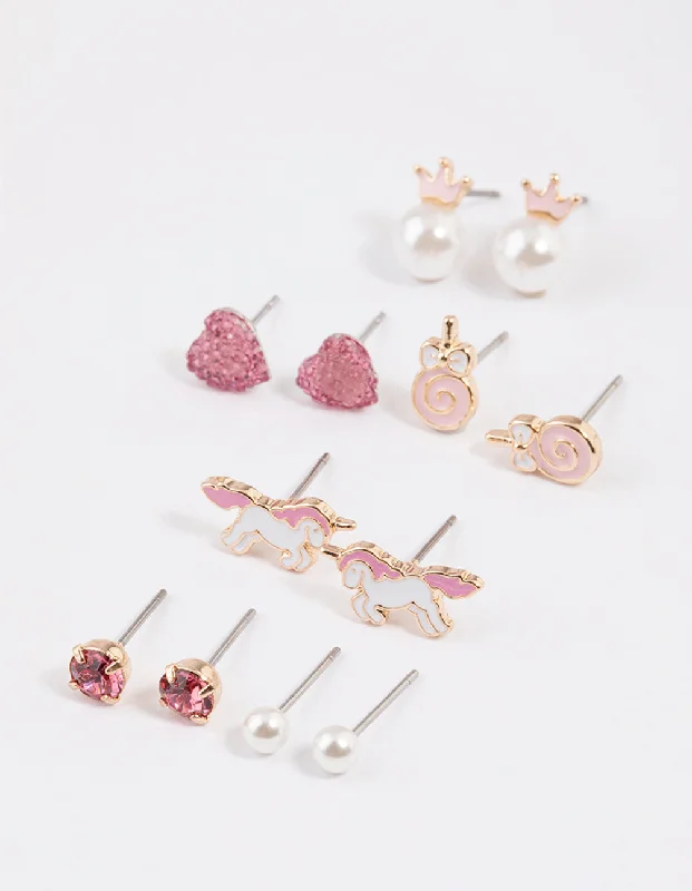 Petite Stud Earrings-Kids Pink Pop Corn Stud Earrings 6-Pack