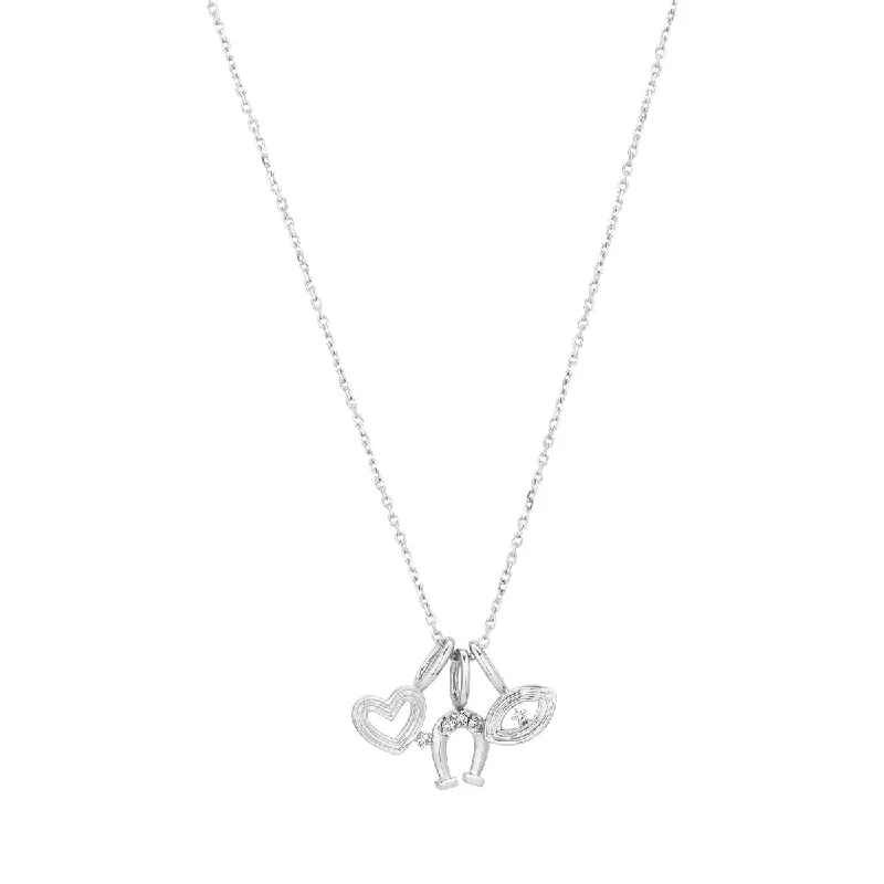 Elegant Heart Pendant Necklace-Mini Bead Charm Three Symbols Necklace in Sterling Silver