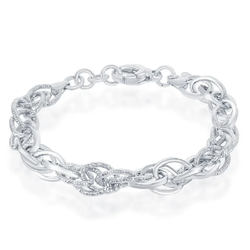 Heart-Shaped Bracelet-Sterling Silver Alternating Oval Linked Bracelet