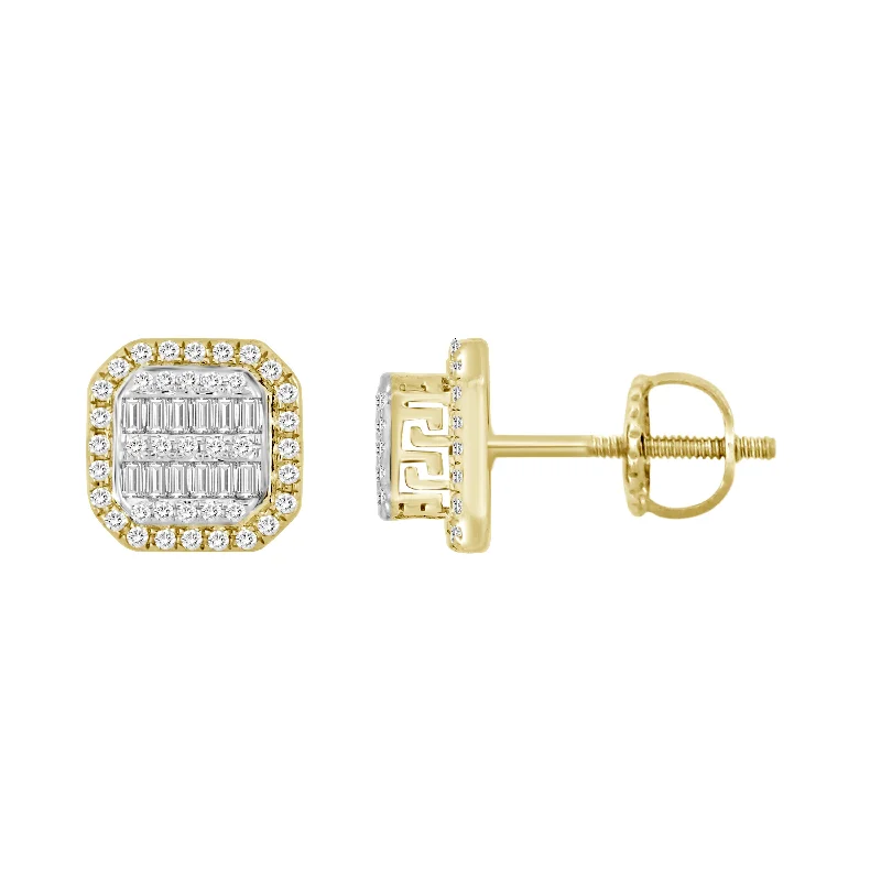 Crystal Stud Earrings-LADIES EARRINGS 0.33CT ROUND/BAGUETTE DIAMOND 10K YELLOW GOLD