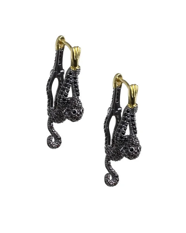 Stylish Stud Earrings-Pave Upside Down Monkey