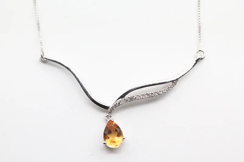 Modern Diamond Necklace-White Gold Citrine Bar Necklace