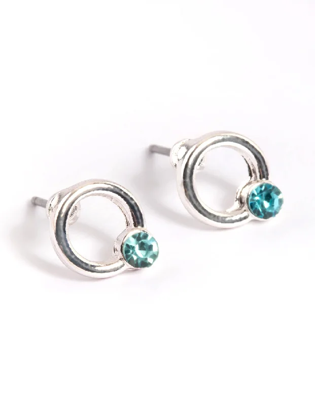 Stylish Drop Earrings-Silver Diamante Open Circle Stud Earrings