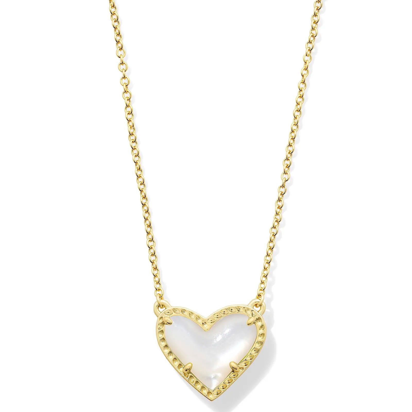 Gold Pendant Necklace-Kendra Scott | Ari Heart Gold Pendant Necklace in Ivory Mother-of-Pearl