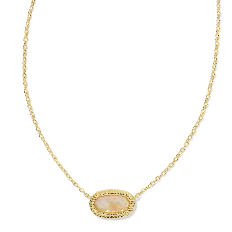 Minimalist Gemstone Necklace-Kendra Scott | Elisa Gold Ridge Frame Short Pendant Necklace in Golden Abalone