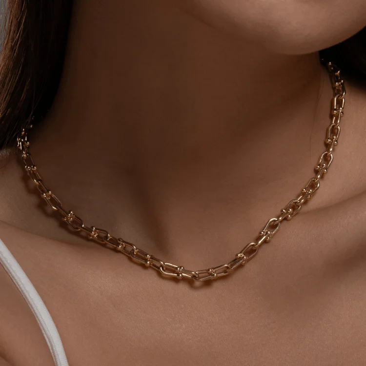 Silver Rope Chain Necklace-Real Gold GZTF Bold Chunky Solid Hardware Necklace With Luxury Round Lock 4751 (40 C.M) N1439