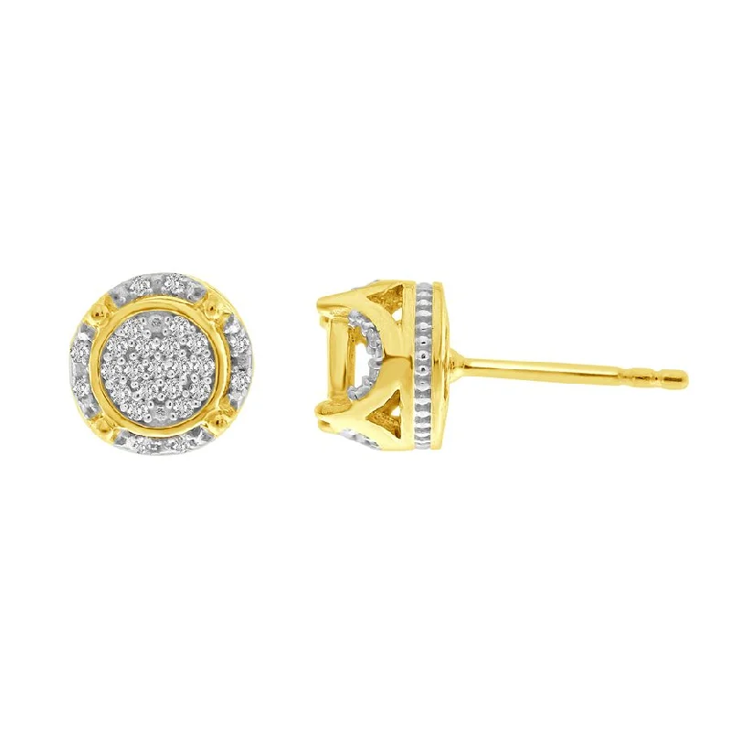 Silver Circle Earrings-LADIES STUD EARRINGS 0.15CT ROUND DIAMOND 10K YELLOW GOLD