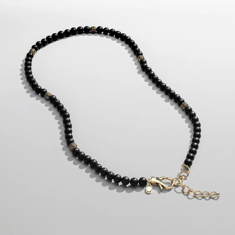 Rose Gold Choker Necklace-Matte Onyx Beaded Necklace (Gold)