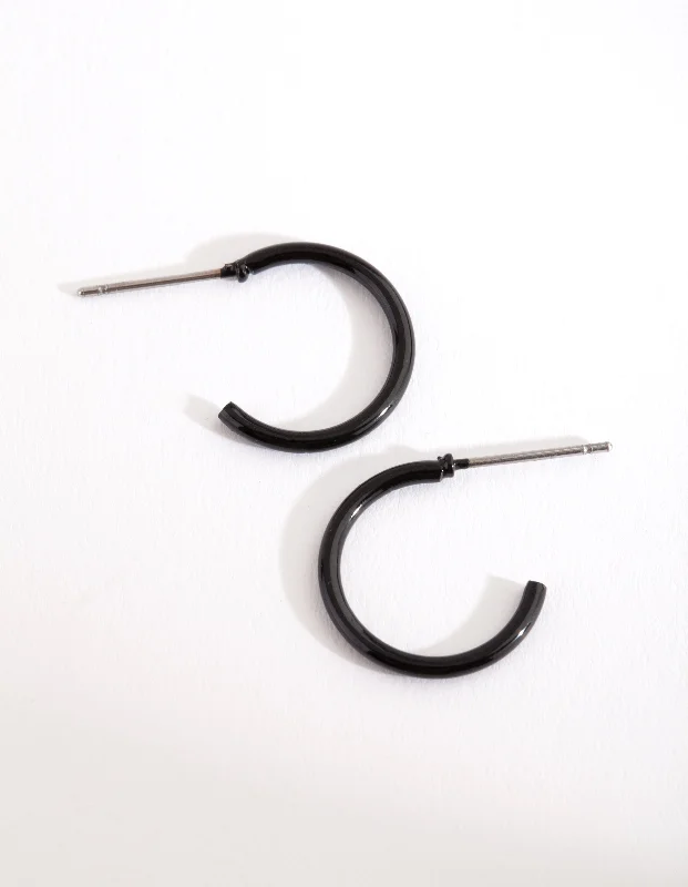 Elegant Drop Stud Earrings-Black Coated Metal Hoop Earrings