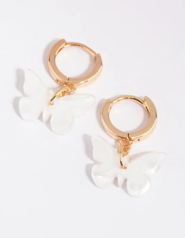 Triangular Earrings-Gold & White Acrylic Butterfly Huggie Earrings