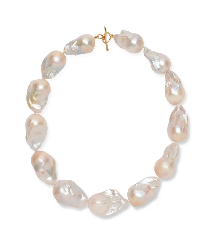 Unique Gemstone Necklace-Extra Large White Baroque Pearl & 14k Gold Necklace