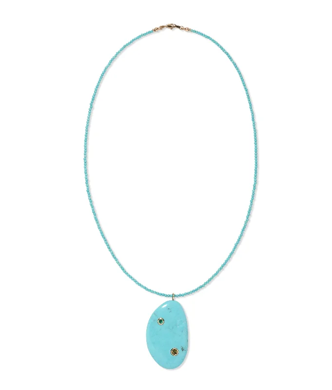 Fashion Statement Necklace-Sleeping Beauty Turquoise & 14k Gold Beaded Pendant Necklace