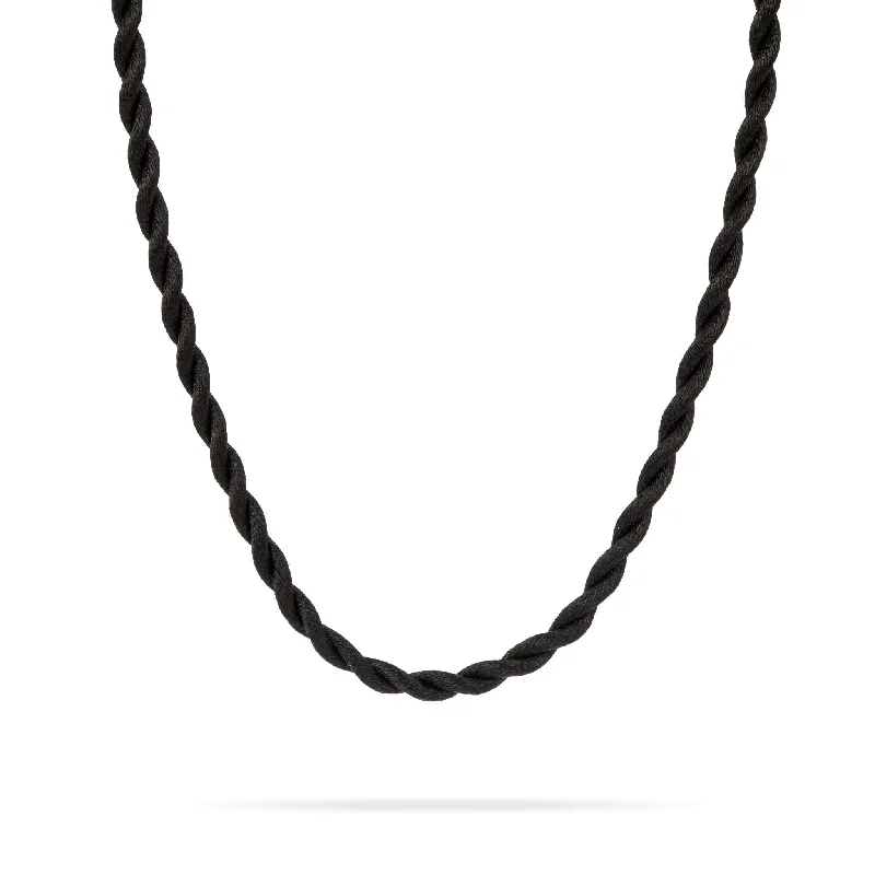 Birthstone Necklace-Chunky Twisted Black Satin Cord Necklace