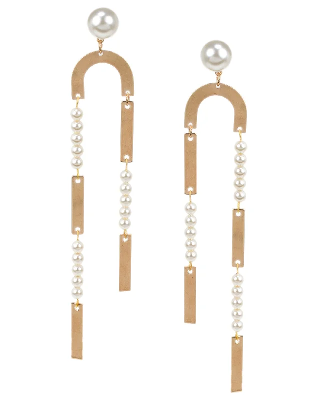 Large Statement Earrings-Pearl Horseshoe Elongated Earrings