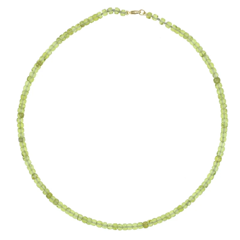 Geometric Gold Necklace-Beaded Mini Peridot Necklace