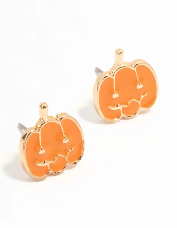 Silver Chain Earrings-Gold Pumpkin Faced Stud Earrings