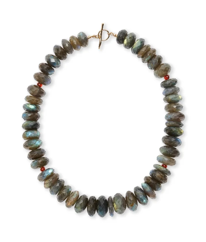 Classic Gold Necklace-Extra Large Labradorite & Garnet 14k Gold Necklace