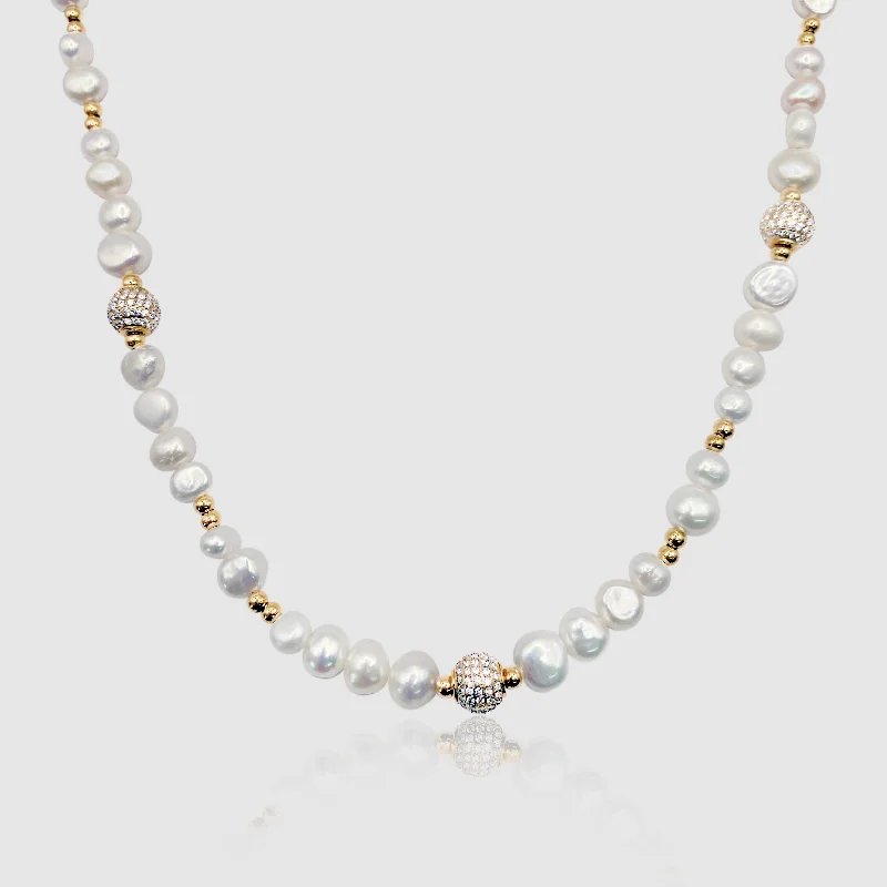 Minimalist Gemstone Necklace-Iced Beaded Real Pearl Necklace (Gold)