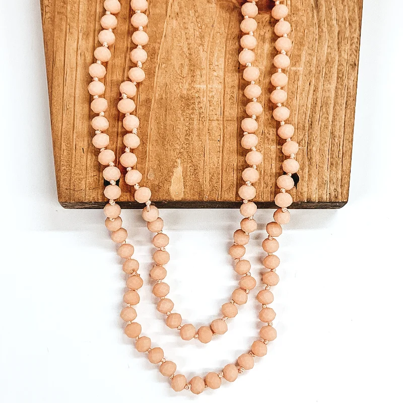 Gold Bar Necklace-60 Inch Crystal Strand Necklace in Matte Blush