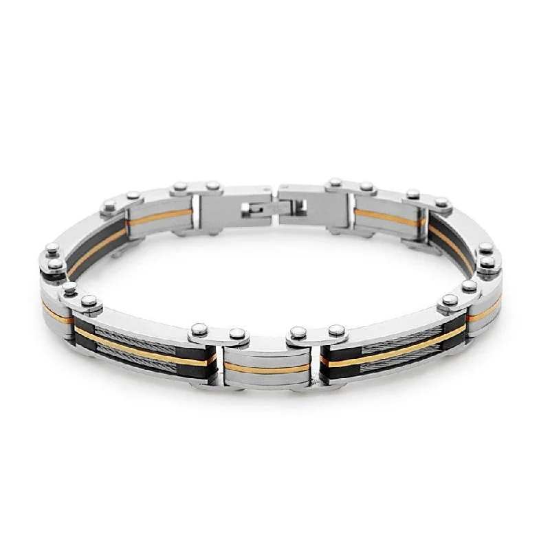 Minimalist Leather Bracelet-Stainless Steel Cable and GP Links Bracelet, 8.5"