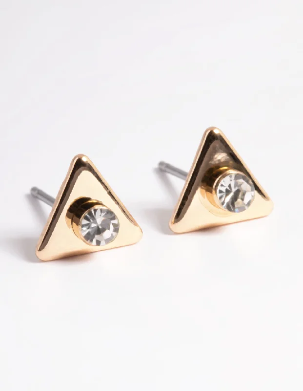 Handmade Dangle Earrings-Gold Diamante Triangle Stud Earrings