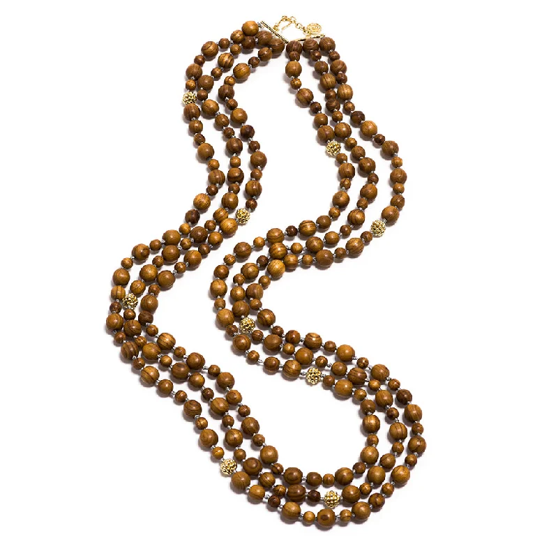 Silver Diamond Necklace-Earth Goddess Beads Necklace, 34'' - Teak