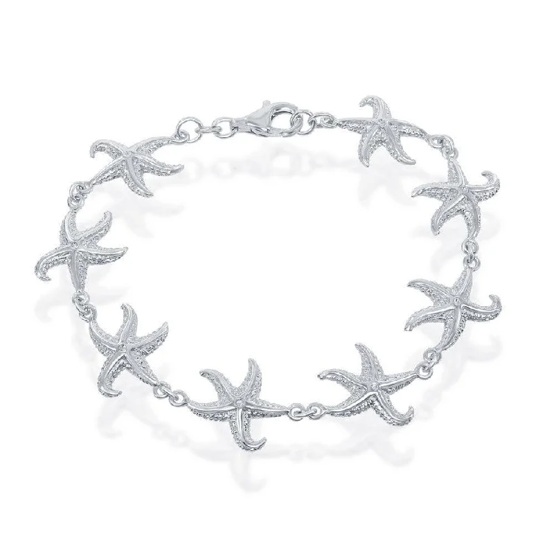 Gold Heart Bracelet-Sterling Silver Detailed Starfish Linked Bracelet, 8"