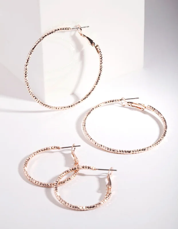 Sparkling Swarovski Earrings-Rose Gold Triple Cut Hoop Earring Pack