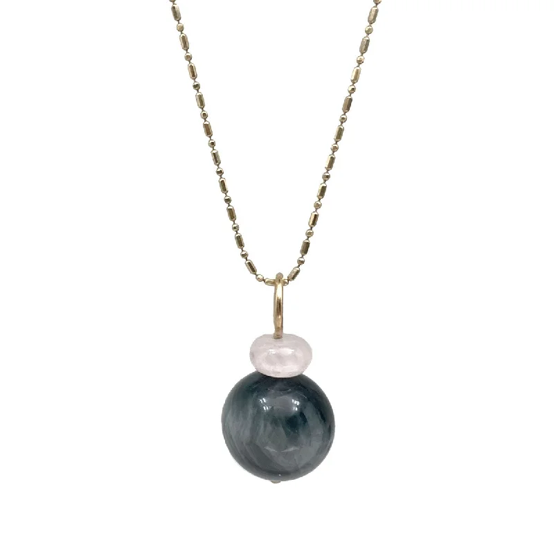 Large Crystal Necklace-Lucky Pom Rose Quartz Chrysoberyl