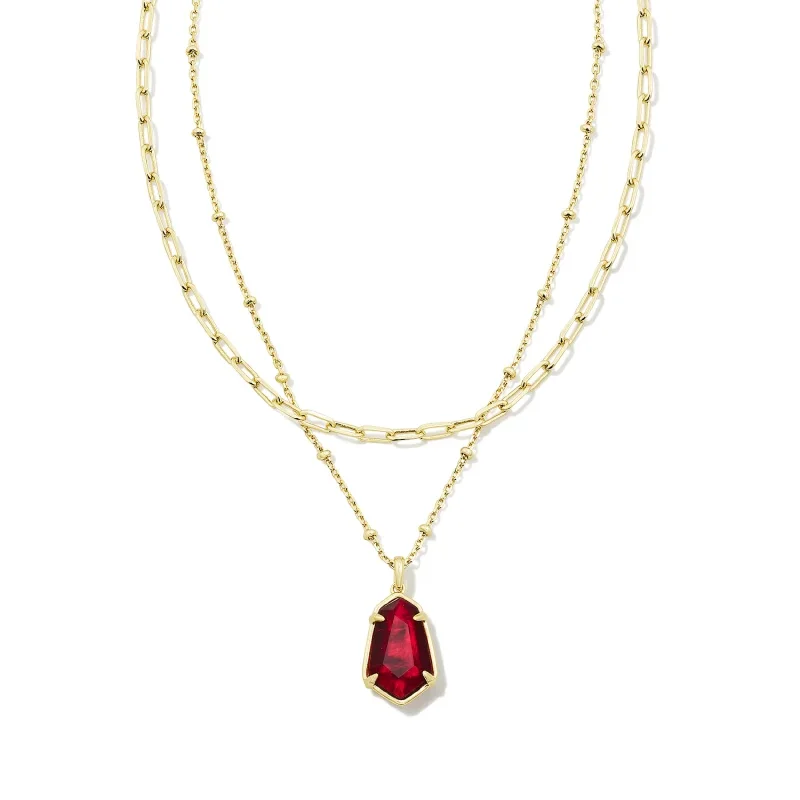 Layered Gemstone Necklace-Kendra Scott | Alexandria Multi Strand Necklace Gold Cranberry Illusion