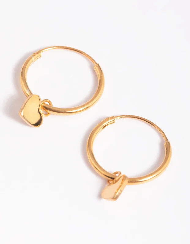 Simple Silver Drop Earrings-Gold Plated Sterling Silver Heart Huggie Hoop Earrings