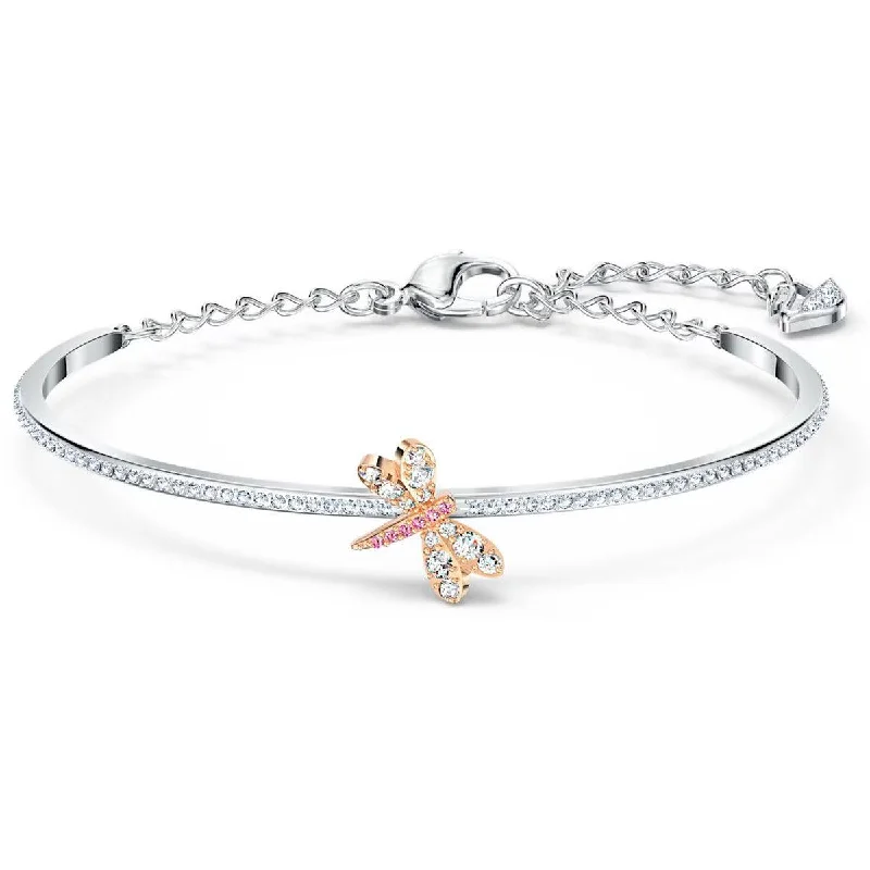 Geometric Charm Bracelet-Swarovski Women's Bracelet - Eternal Flower Rose Gold Plated Dragonfly | 5518138