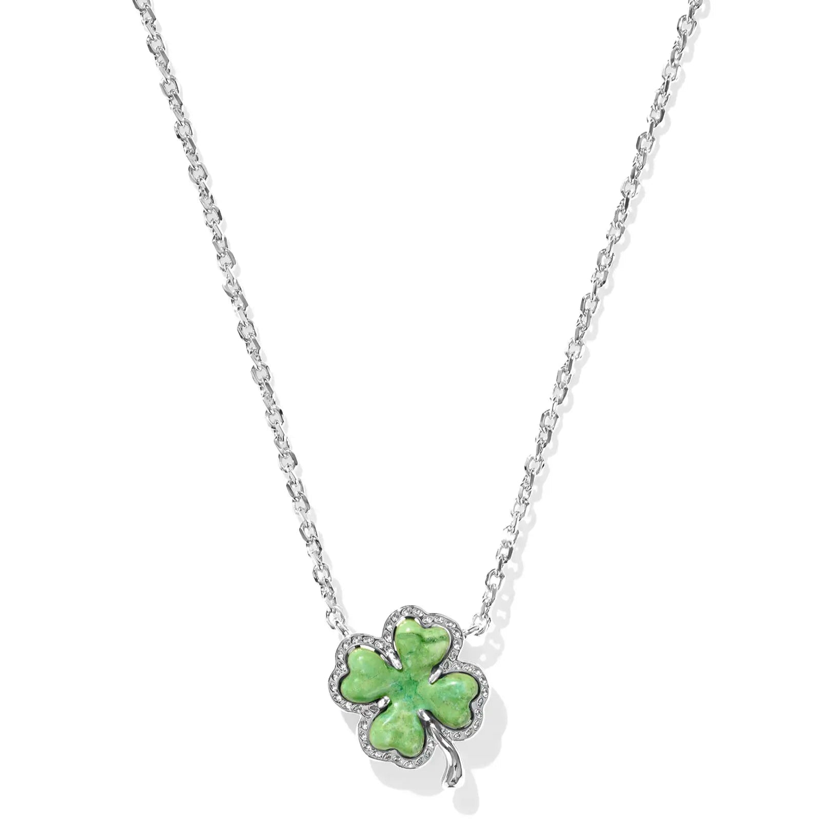 Cute Crystal Necklace-Kendra Scott | Clover Silver Short Pendant Necklace in Lime Green Magnesite