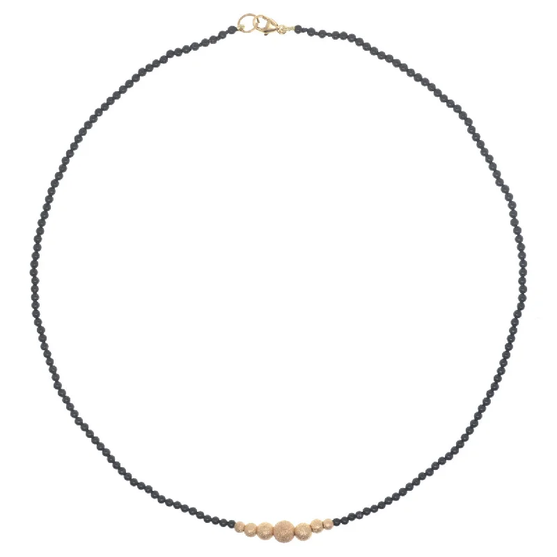 Luxurious Diamond Necklace-Mini Bubbles Necklace - Onyx and Dazzle Gold Beads