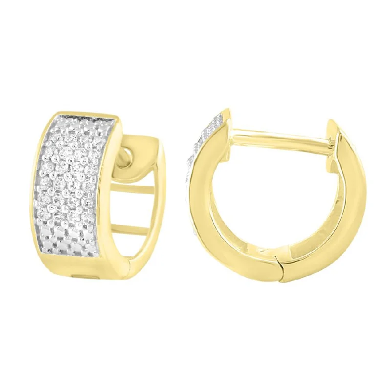 Butterfly Wing Earrings-MEN'S HOOP EARRINGS 0.15CT ROUND DIAMOND 10K YELLOW GOLD