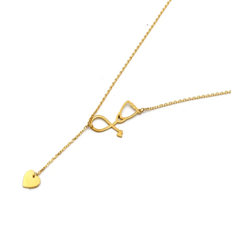 Modern Bar Necklace-Real Gold Stethoscope With Dangler Heart Adjustable Size Necklace 7883 N1396