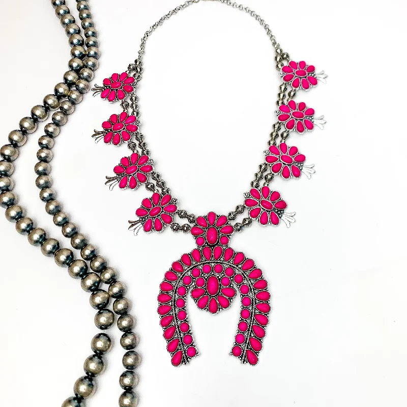 Adjustable Necklace-Western Women Squash Blossom Necklace in Hot Pink