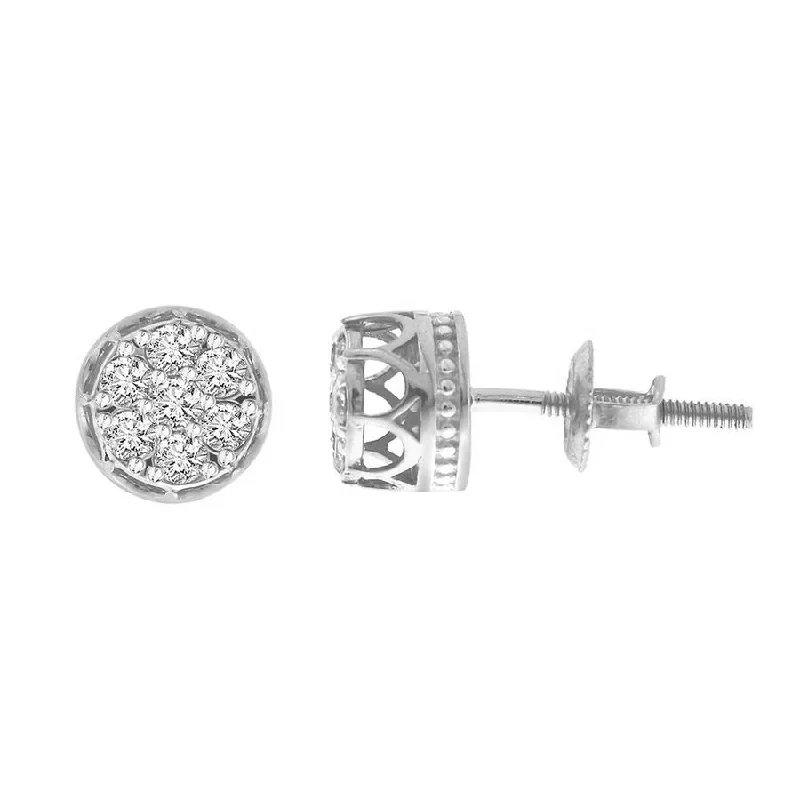 Fashionable Chandelier Earrings-LADIES STUD EARRINGS 0.33CT ROUND DIAMOND 10K WHITE GOLD