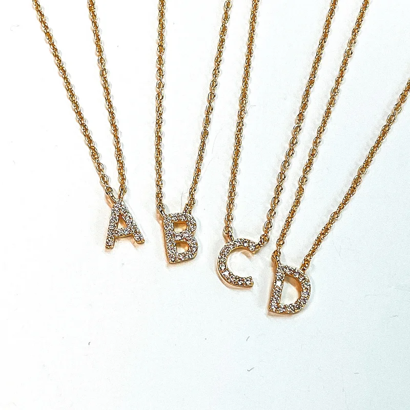 Modern Silver Bar Necklace-Mini CZ Crystal Initial Necklaces in Gold