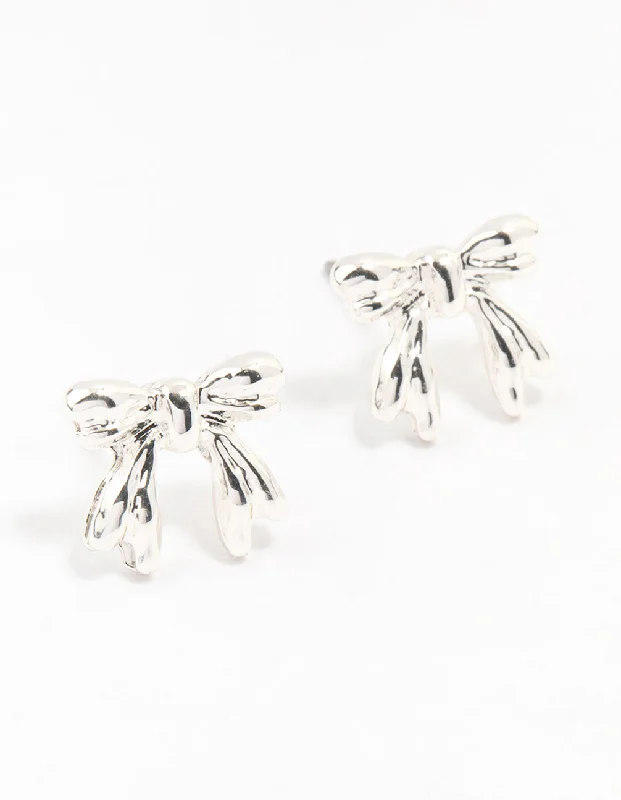 Casual Earrings-Silver Bow Stud Earrings