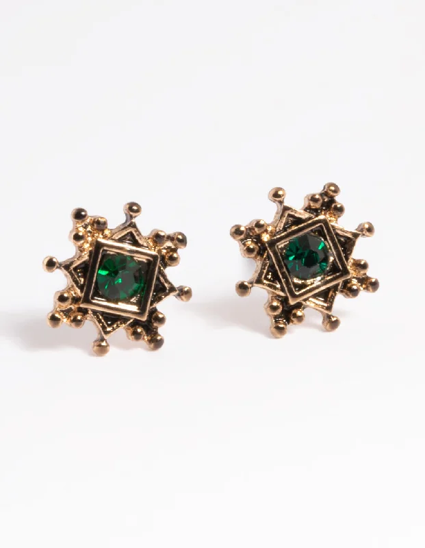 Tiny Stud Earrings-Detailed Square Detail Stud Earrings