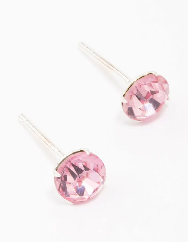 Cool Cuff Earrings-Sterling Silver Pink Czech Crystal Small Stud Earrings