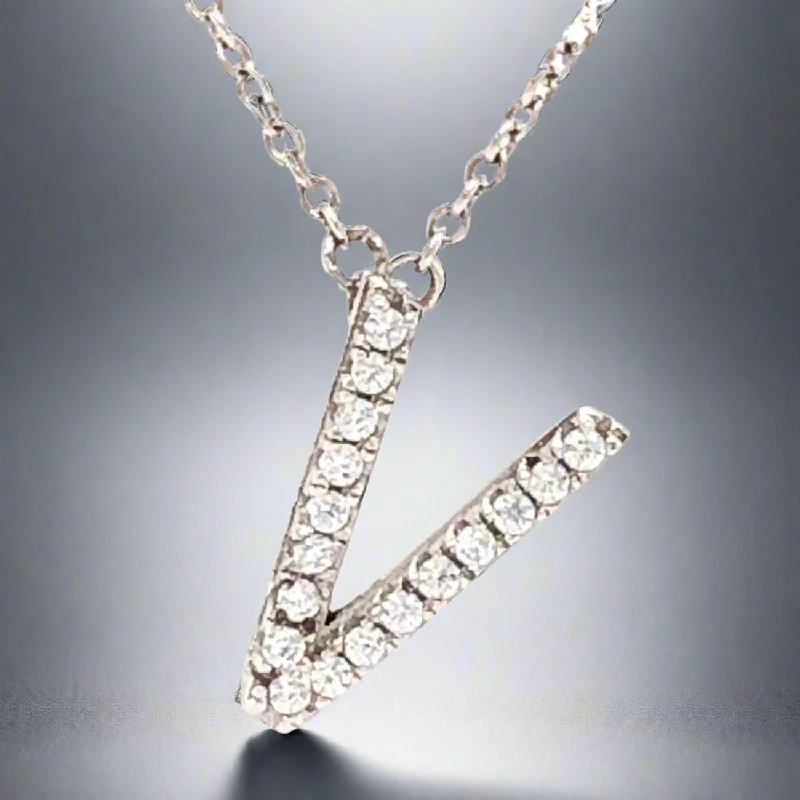 Classic Pendant Necklace-SS "V" Initial CZ Necklace