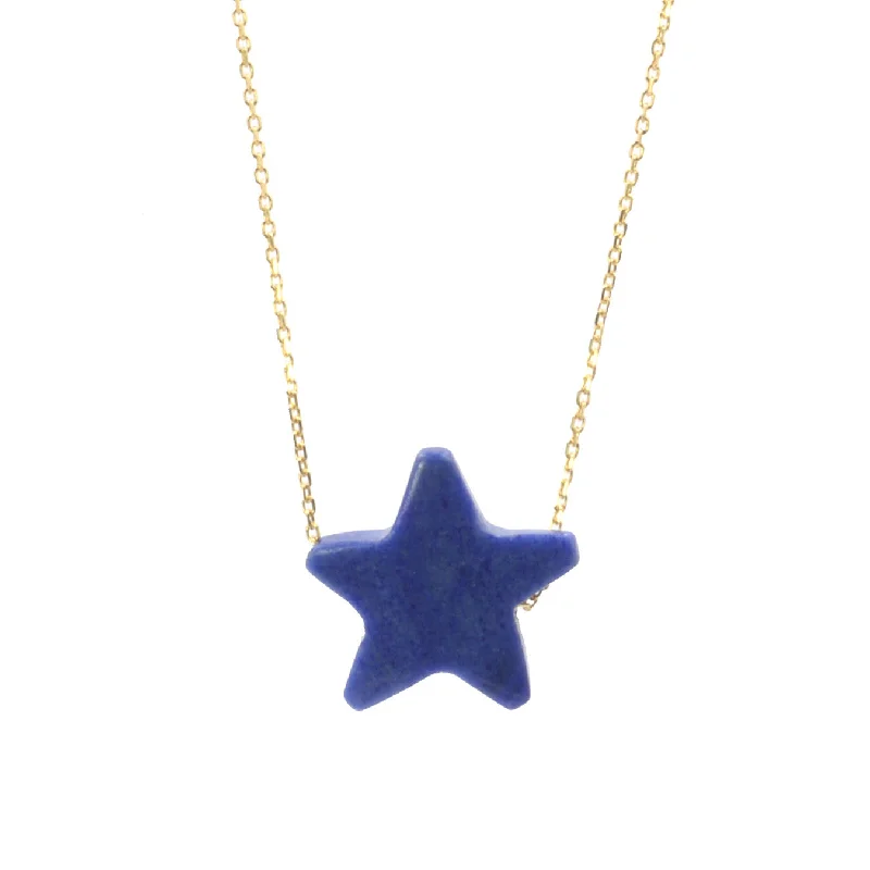 Modern Silver Bar Necklace-Lapis Simple Drop Star Necklace - Small