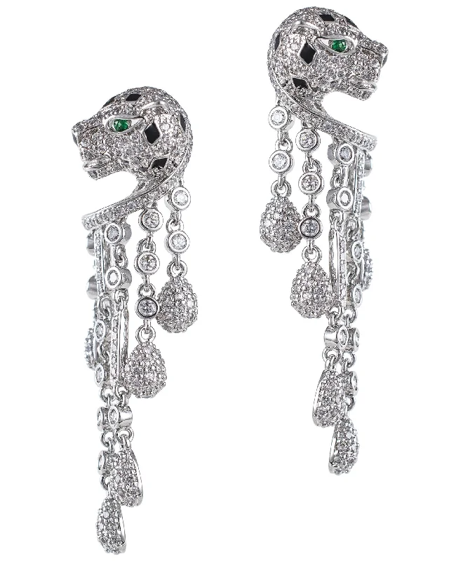 Luxury Designer Earrings-Pave Panther Fringe Earrings