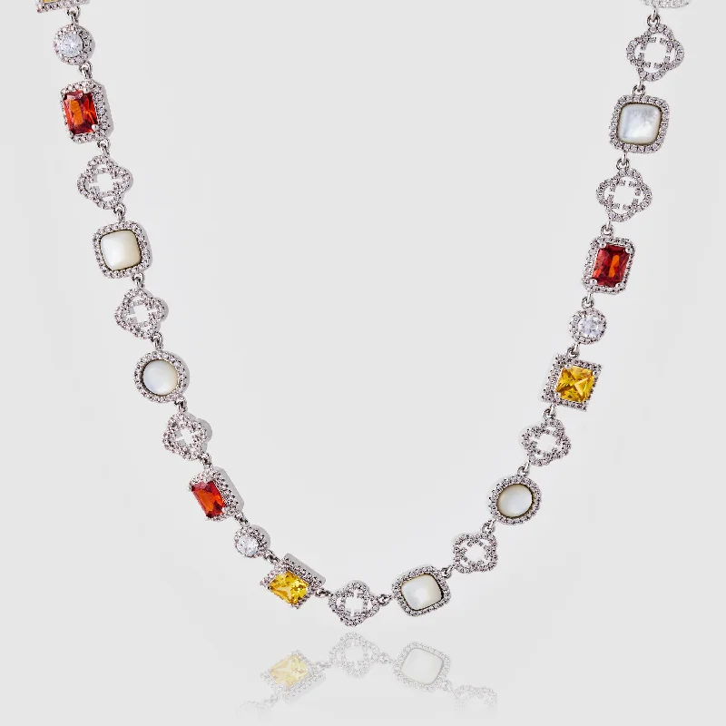 Elegant Birthstone Necklace-Iced Gemstone Necklace (Silver)